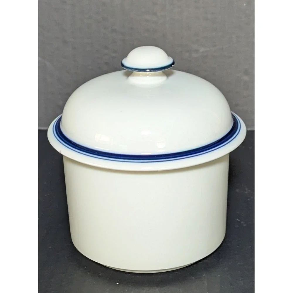 Dansk Bistro Christianshavn Blue & White Sugar Bowl With Lid‎